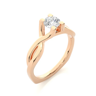 Angled view of 0.50 Ct Moissanite Twisted Solitaire Engagement Ring In Rose Gold, showcasing the band and setting.