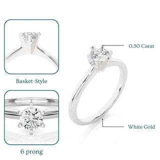 0.50 Carat Six Prong Solitaire Moissanite Ring in White Gold