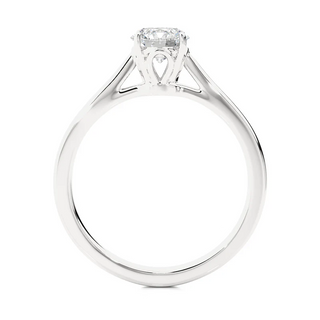 Side profile of 0.75 Carat Round Moissanite Solitaire Engagement Ring in White Gold, highlighting the prong setting.