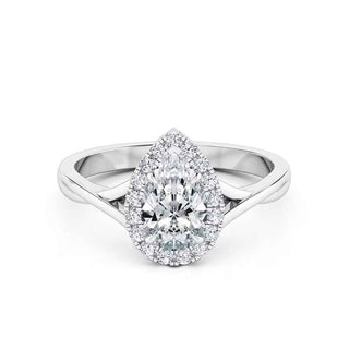 Pear Shape Moissanite Halo Engagement Ring in White Gold