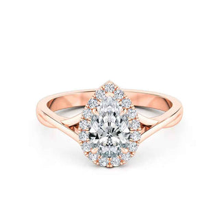 Pear Shape Moissanite Halo Engagement Ring in White Gold