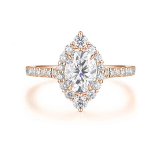 1.50 Ct Oval Cut Moissanite Halo Engagement Ring in Yellow Gold
