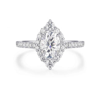 1.50 Ct Oval Cut Moissanite Halo Engagement Ring in Yellow Gold