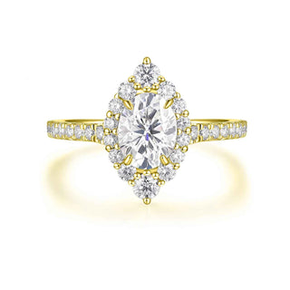 1.50 Ct Oval Cut Moissanite Halo Engagement Ring in Yellow Gold