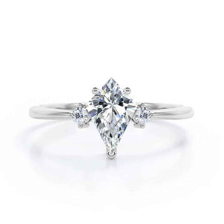 1.50 Carat Kite & Round Shape Moissanite Three Stone Ring In White Gold