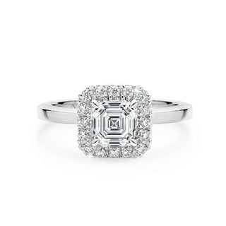 1.50 Carat Asscher Cut Moissanite Halo Engagement Ring in White Gold