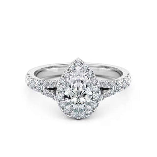 1.50 Ct Pear Cut Moissanite Split Shank Engagement Ring in White Gold