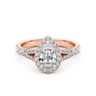 1.50 Ct Pear Cut Moissanite Split Shank Engagement Ring in White Gold