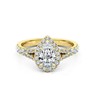 1.50 Ct Pear Cut Moissanite Split Shank Engagement Ring in White Gold