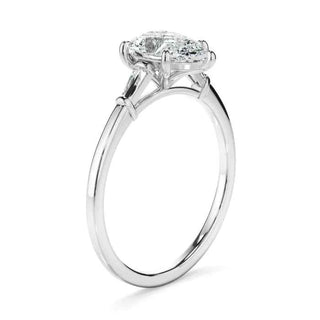 1.80 Carat Pear and Baguette Cut Three Stone Moissanite Ring in White God