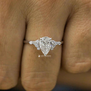 1 Carat Pear Shaped Moissanite Cluster Ring