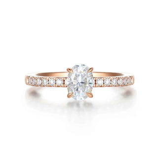 1 Carat Oval Cut Moissanite Engagement Ring With Accent In Rose Gold