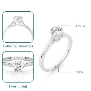 1 Carat Round Moissanite Solitaire Engagement Ring In Silver