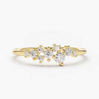 1 Carat Round Shape Moissanite Cluster Engagement Ring In Yellow Gold