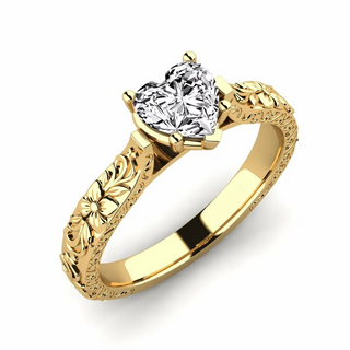 1 Ct Heart Shape Moissanite Vintage Engagement Ring in Yellow Gold