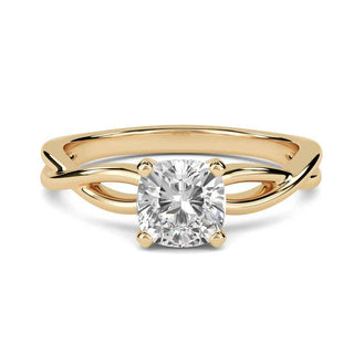 1 Ct Cushion Cut Twisted Solitaire Moissanite Ring in White Gold