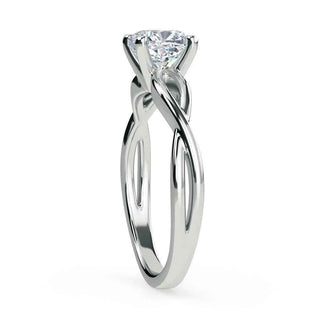 1 Ct Cushion Cut Twisted Solitaire Moissanite Ring in White Gold