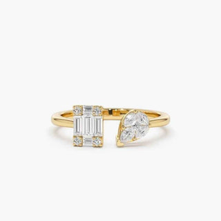 2.30 Ct Baguette & Marquise Cut Moissanite Toi Et Moi Ring In Yellow Gold
