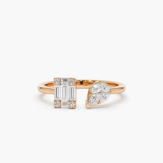 2.30 Ct Baguette & Marquise Cut Moissanite Toi Et Moi Ring In Yellow Gold