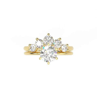 2.50 Carat Round Shape Moissanite Cluster Bridal Set Ring In Yellow Gold