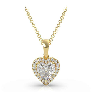 2 Carat Heart Shape Moissanite Halo Pendant In Yellow Gold