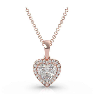 2 Carat Heart Shape Moissanite Halo Pendant In Yellow Gold