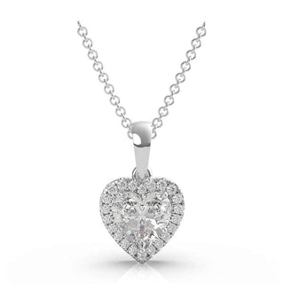 2 Carat Heart Shape Moissanite Halo Pendant In Yellow Gold