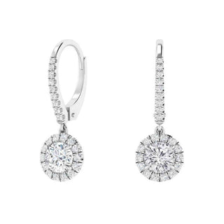 2 Carat Round Moissanite Dangle Earrings In White Gold