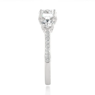 2 Ct Round Moissanite Filigree Three Stone Engagement Ring in Silver