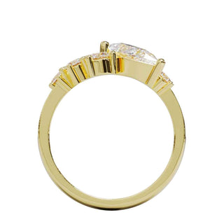 2 Carat Pear And Round Shape Moissanite Cluster Ring in Yellow Gold
