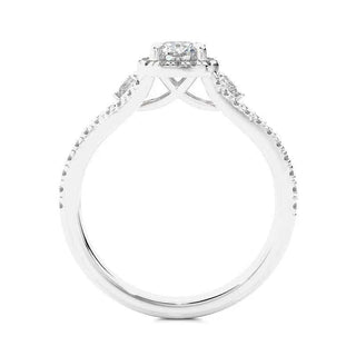 2 Ct Three Stone Cushion Cut Moissanite Halo Ring in White Gold
