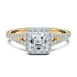 2 Carat Asscher Cut Split Shank Moissanite Ring in White Gold