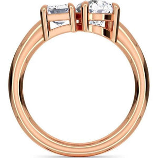 3.50 Ct Moissanite Emerald and Pear Toi Et Moi Ring In Rose Gold