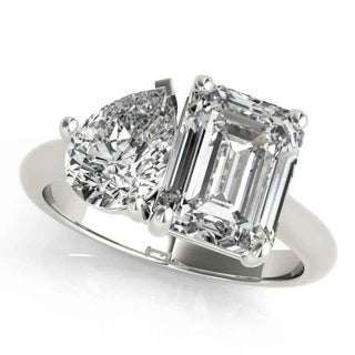 3 Carat Emerald & Pear Cut Moissanite Toi et Moi Ring In White Gold