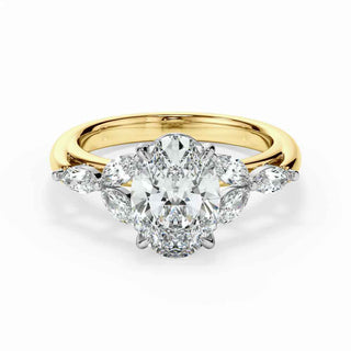3.50 Carat Oval and Marquise Cut 7 Stone Moissanite Ring in Yellow Gold