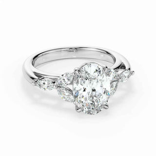 3.50 Carat Oval and Marquise Cut 7 Stone Moissanite Ring in Yellow Gold