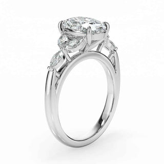 3.50 Carat Oval and Marquise Cut 7 Stone Moissanite Ring in Yellow Gold