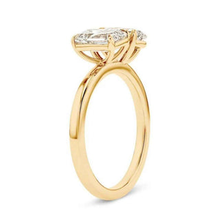3.80 Ct Moissanite Emerald and Oval Toi Et Moi Ring in Yellow Gold