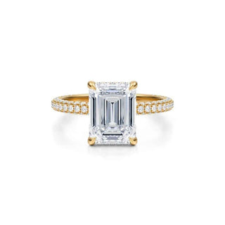 3 Carat Emerald Cut Moissanite Hidden Halo Ring In White Gold