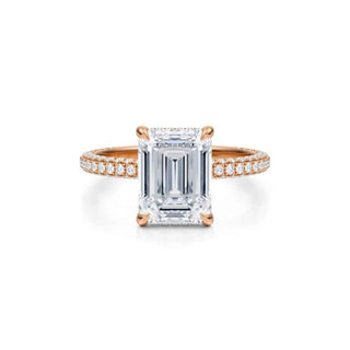 3 Carat Emerald Cut Moissanite Hidden Halo Ring In White Gold