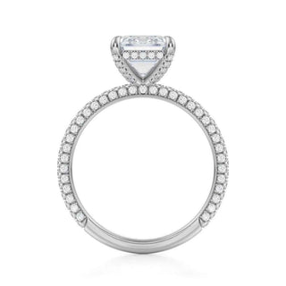 3 Carat Emerald Cut Moissanite Hidden Halo Ring In White Gold