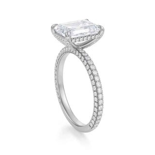 3 Carat Emerald Cut Moissanite Hidden Halo Ring In White Gold