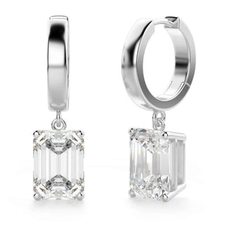 3 Carat Emerald Shaped Moissanite Solitaire Drop Earrings In White Gold