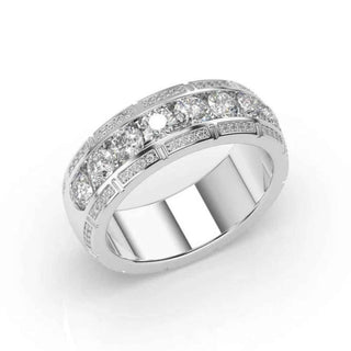 3 Carat Round Moissanite Men's Wedding Band In White Gold