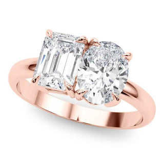 4 Ct Emerald & Oval Cut Moissanite Toi et Moi Engagement Ring In Yellow Gold