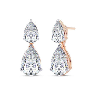 7 Carat Pear Shaped Moissanite Earrings in Rose Gold