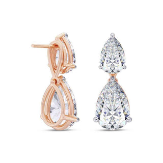 7 Carat Pear Shaped Moissanite Earrings in Rose Gold