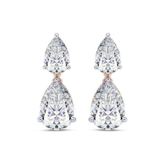7 Carat Pear Shaped Moissanite Earrings in Rose Gold