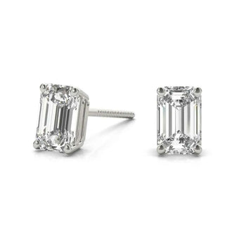 1 Ct Emerald Cut Solitaire Moissanite Stud Earrings in White Gold