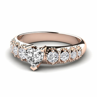 1.30 Carat Heart And Round Shape Moissanite Vintage Engagement Ring in Rose Gold